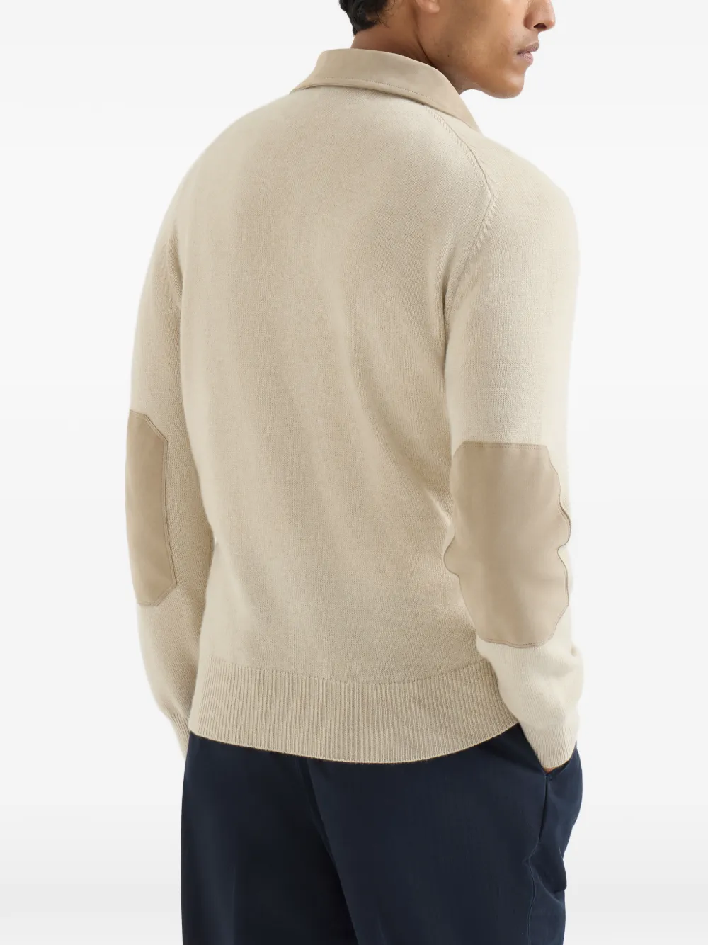 Brunello Cucinelli Kasjmier gebreide poloshirt met suède kraag Beige