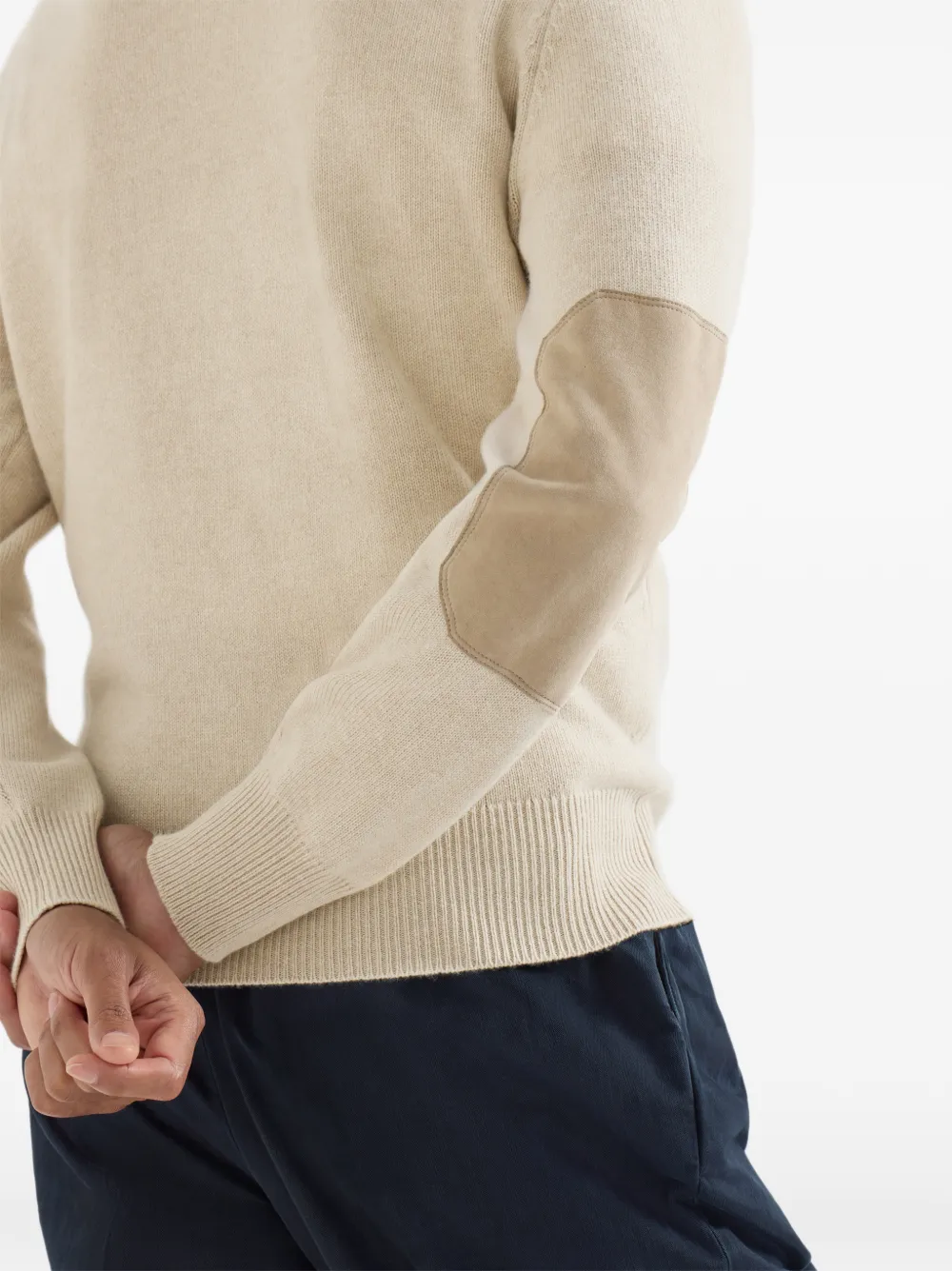 Brunello Cucinelli Kasjmier gebreide poloshirt met suède kraag Beige