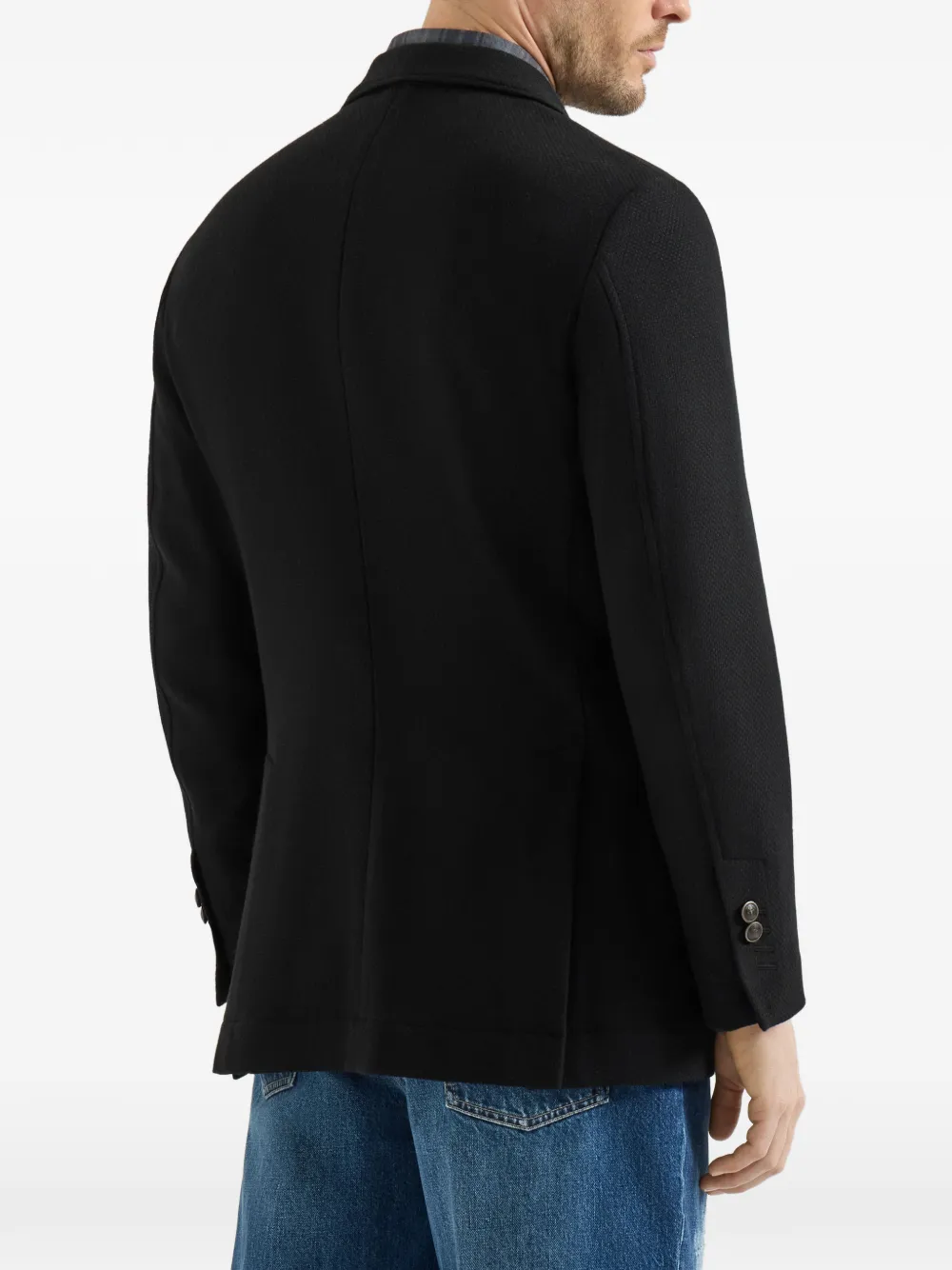 Brunello Cucinelli Kasjmier-Panama gedeconstrueerde blazer met opgestikte zakken Zwart