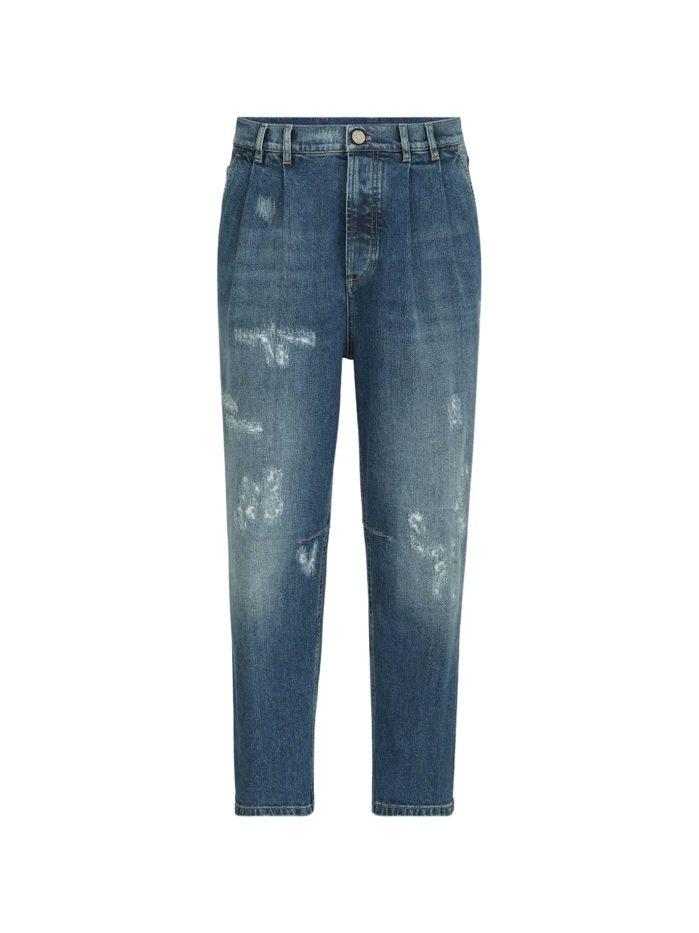 Brunello Cucinelli comfort cotton denim iconic-fit five-pocket trousers with double pleats and rips - Blau