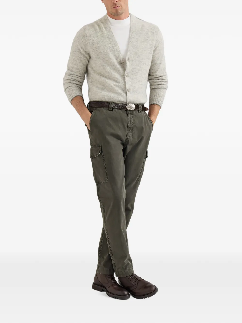 Brunello Cucinelli Gabardine katoenen broek met cargo zakken Bruin