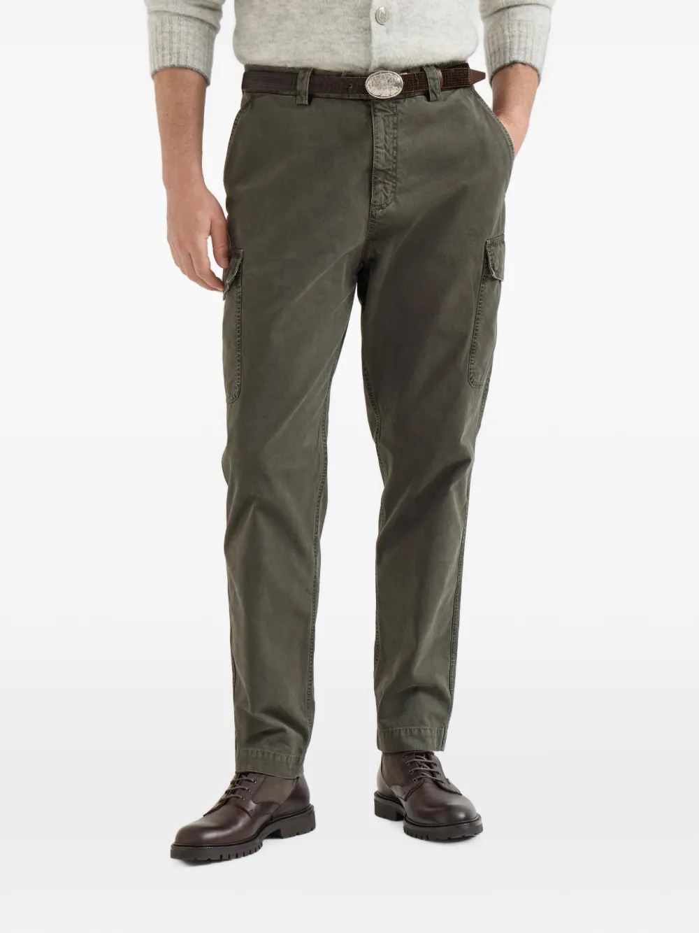 Brunello Cucinelli Gabardine katoenen broek met cargo zakken Bruin