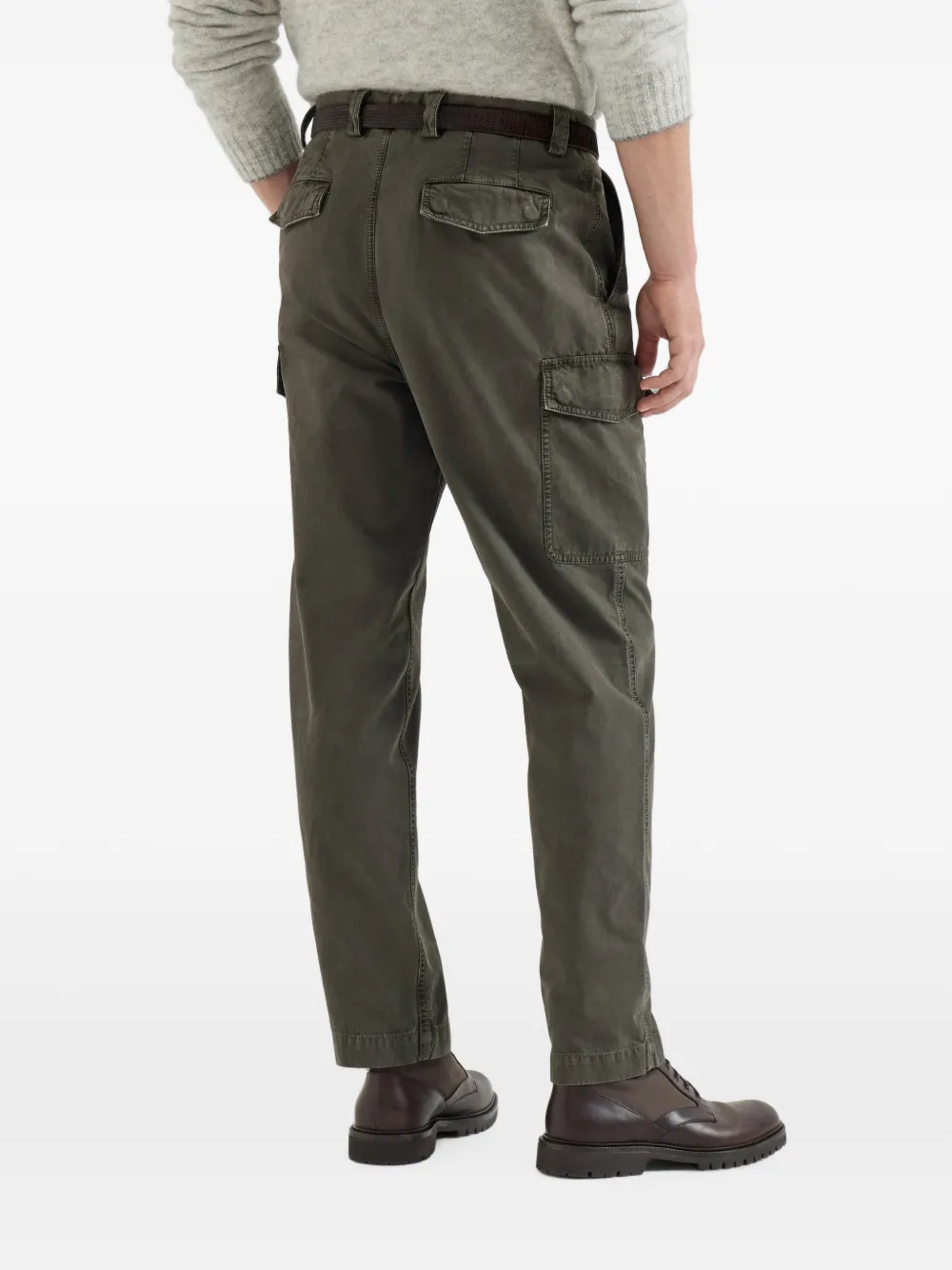 Brunello Cucinelli Gabardine katoenen broek met cargo zakken Bruin