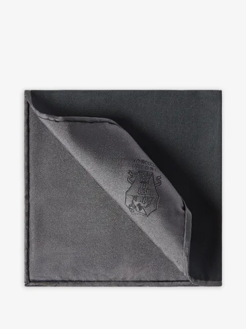 Brunello Cucinelli silk pocket square with printed logo