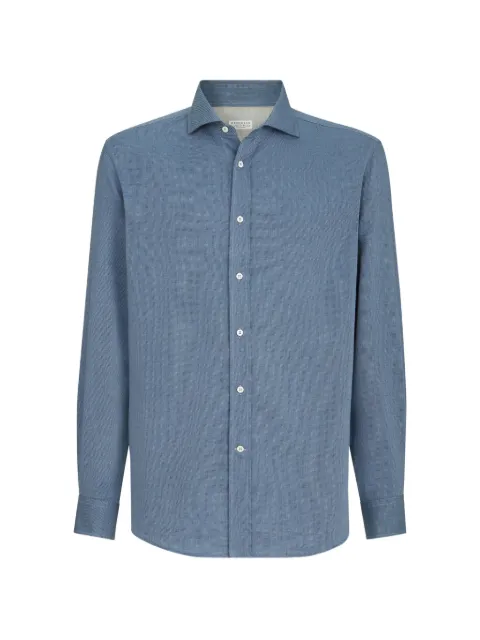 Brunello Cucinelli cotton and cashmere denim-effect diagonal shirt with spread collar