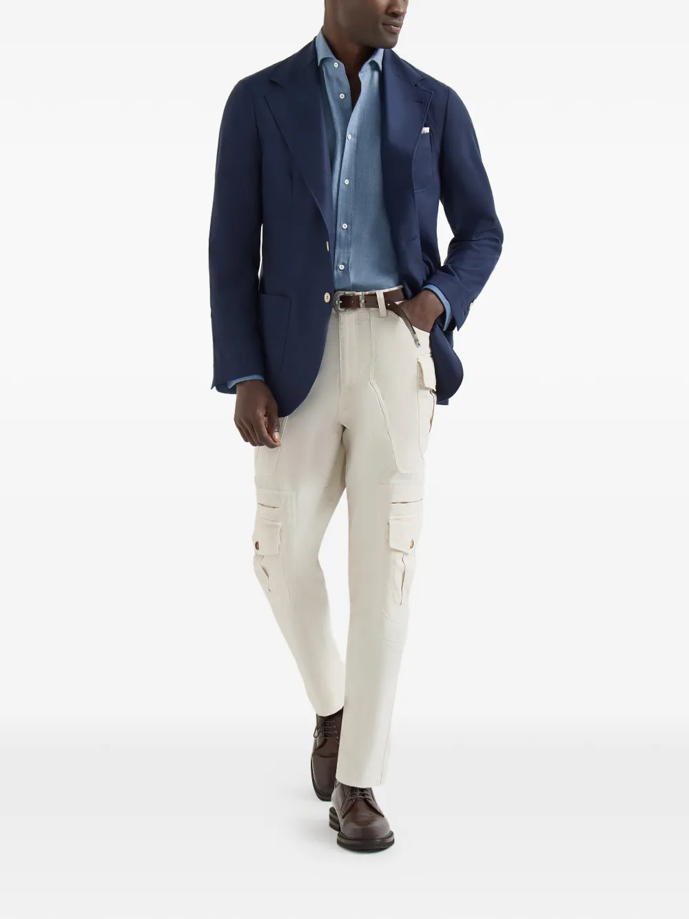 Brunello Cucinelli Katoenen en kasjmier overhemd met gespreide kraag en denim-effect Blauw