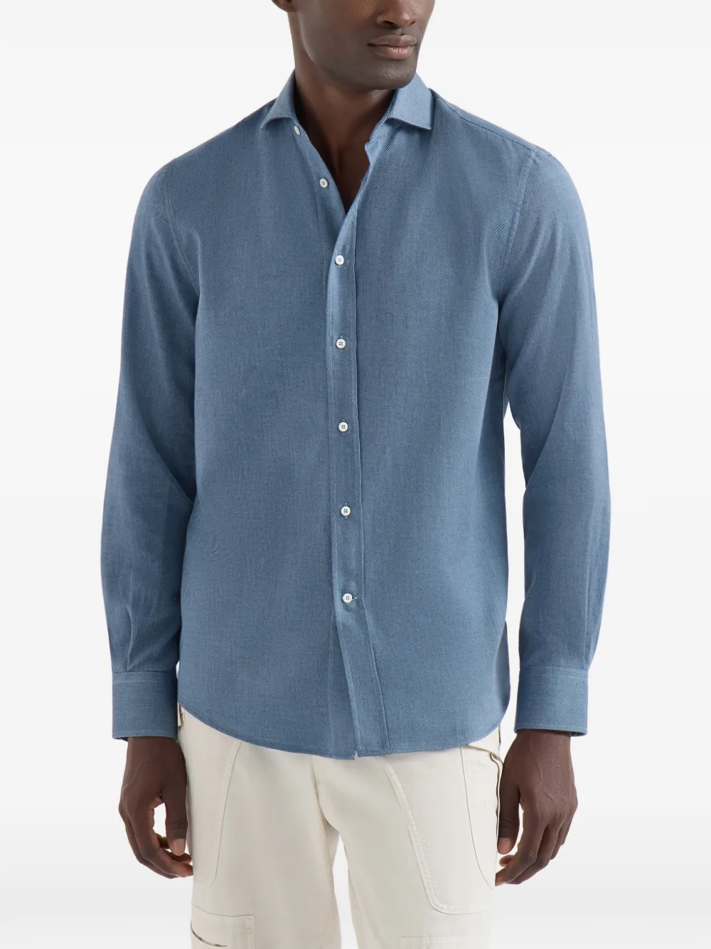 Brunello Cucinelli Katoenen en kasjmier overhemd met gespreide kraag en denim-effect Blauw