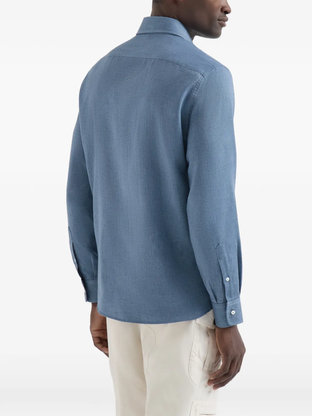 Brunello Cucinelli Katoenen en kasjmier overhemd met gespreide kraag en denim-effect Blauw