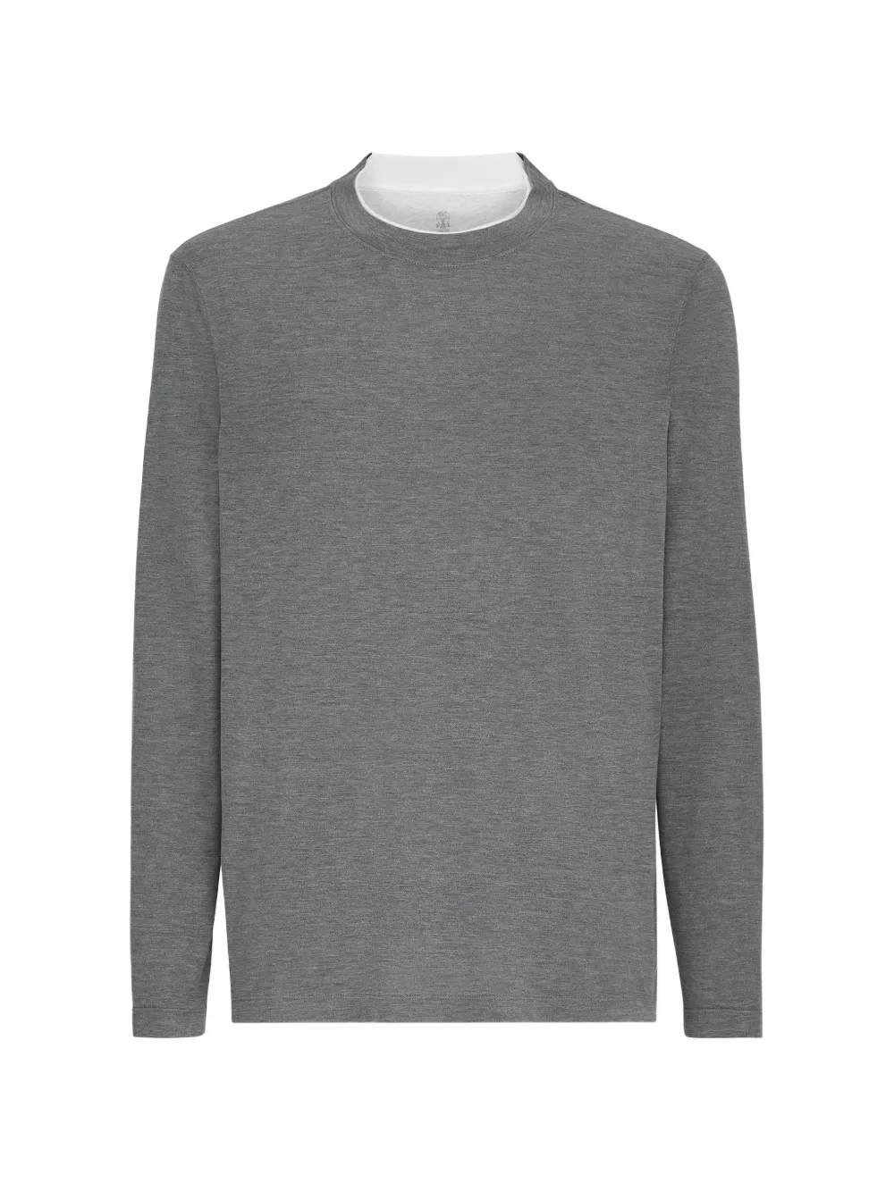 Brunello Cucinelli silk and cotton lightweight-jersey long-sleeve crew-neck T-shirt with contrast-detail - Grigio
