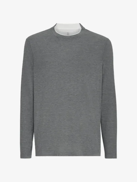 Brunello Cucinelli silk and cotton lightweight-jersey long-sleeve crew-neck T-shirt with contrast-detail