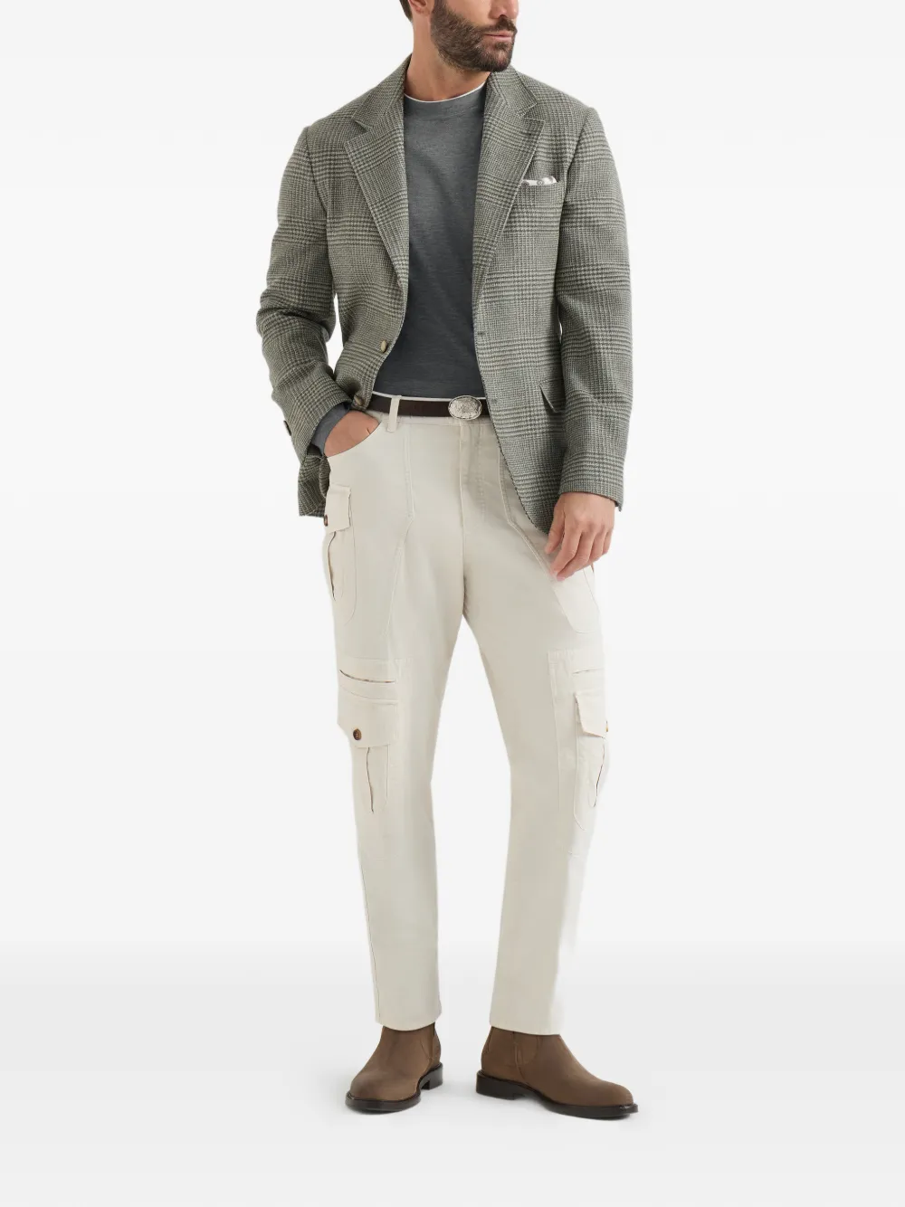 Brunello Cucinelli Zijden en katoenen lichtgewicht jersey T-shirt met ronde hals en lange mouwen Grijs