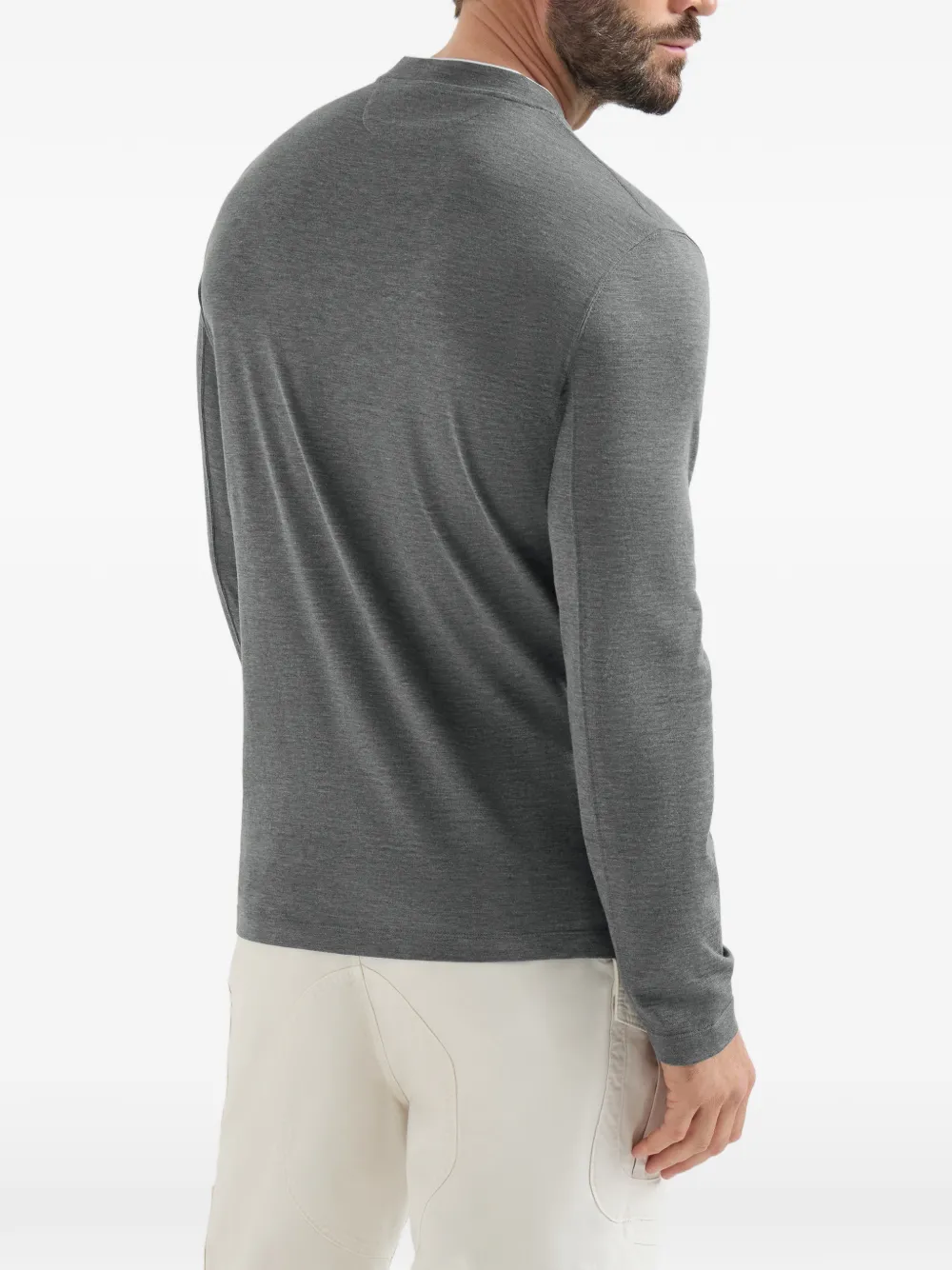 Brunello Cucinelli Zijden en katoenen lichtgewicht jersey T-shirt met ronde hals en lange mouwen Grijs
