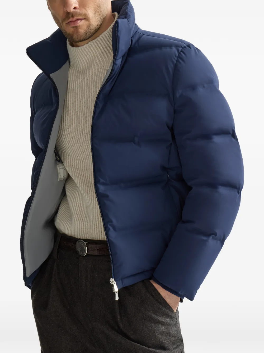 Brunello Cucinelli Nylon donsjack met afneembare capuchon Blauw