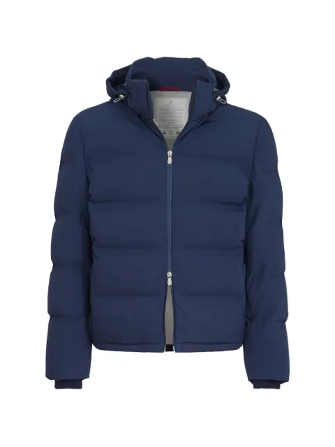 Brunello Cucinelli stretch bonded nylon down jacket with heat-bonded seams and detachable hood