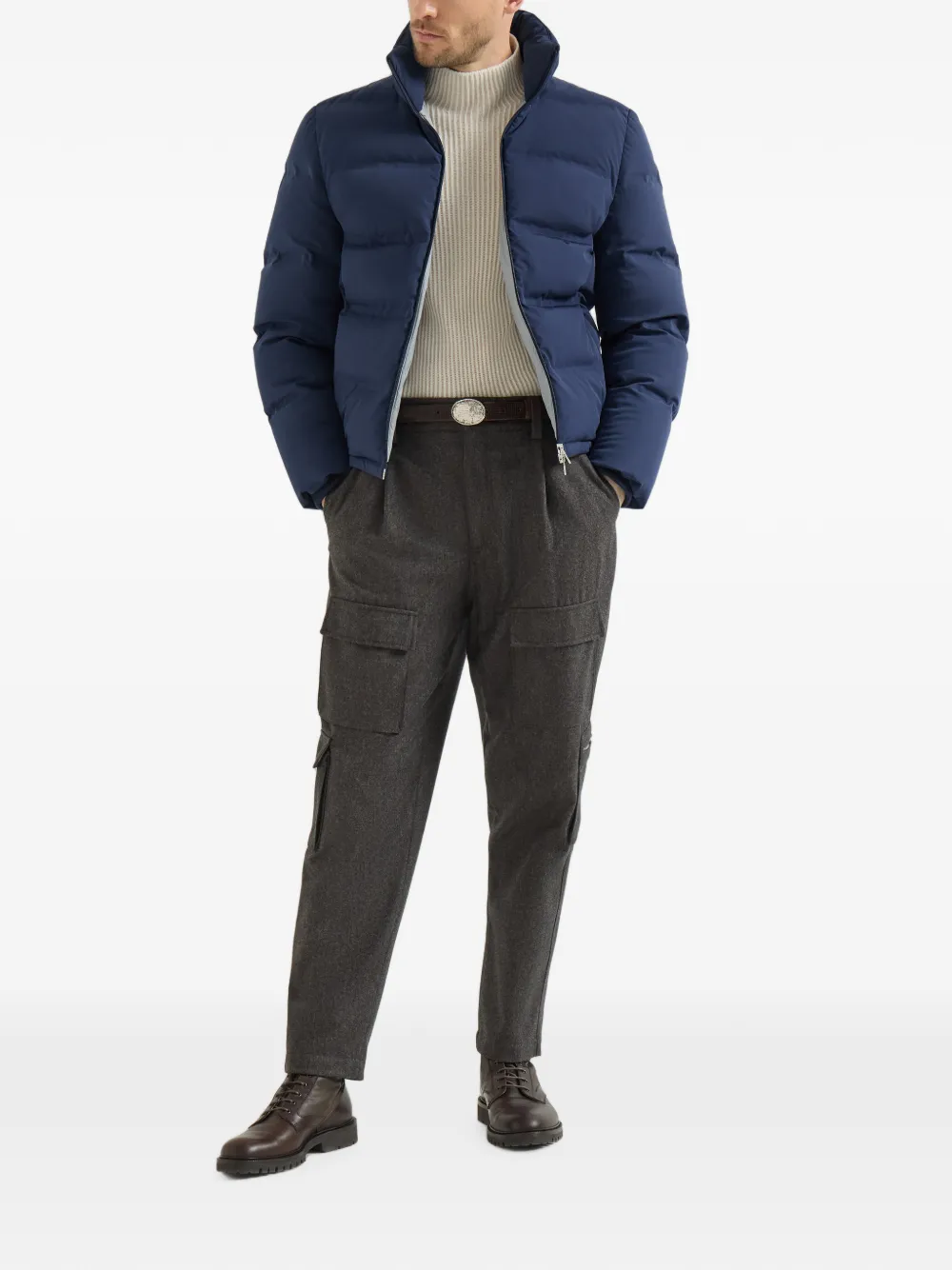 Brunello Cucinelli Nylon donsjack met afneembare capuchon Blauw