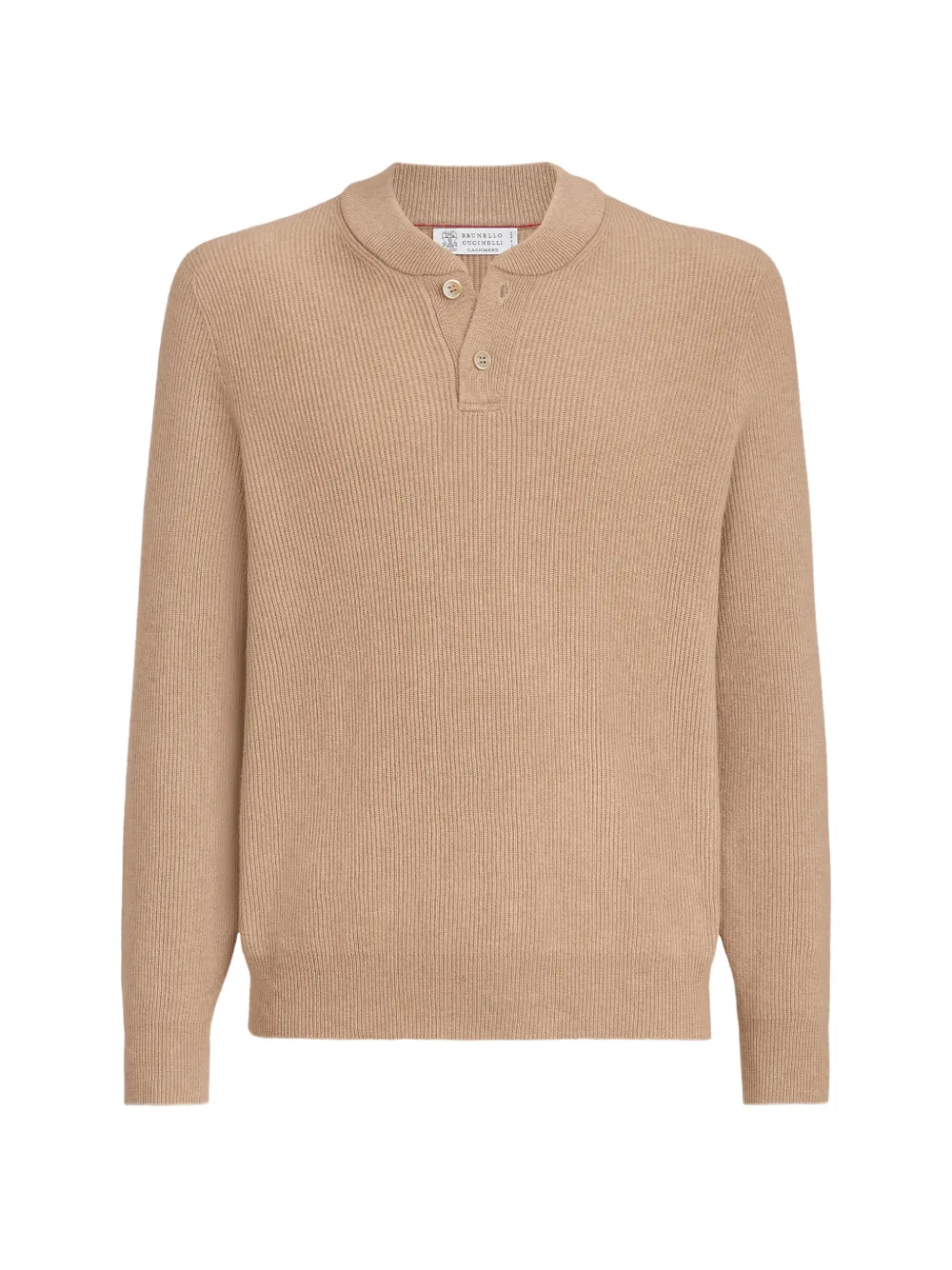 Brunello Cucinelli Cashmere English Rib Sweater With Henley Collar In Neutrals