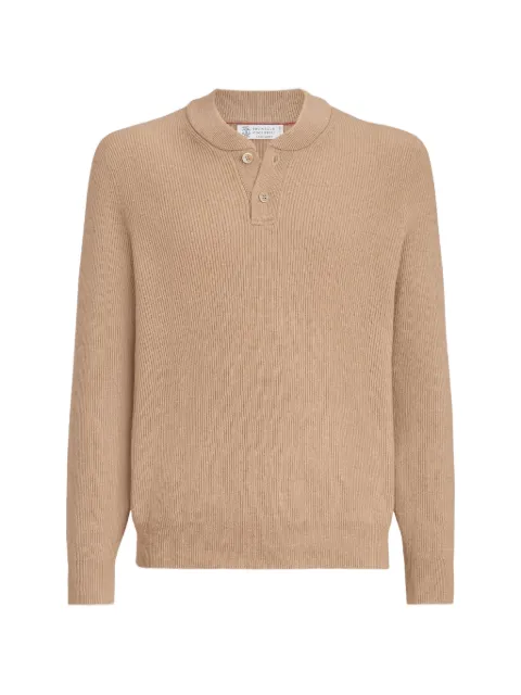 Brunello Cucinelli cashmere English rib sweater with Henley collar