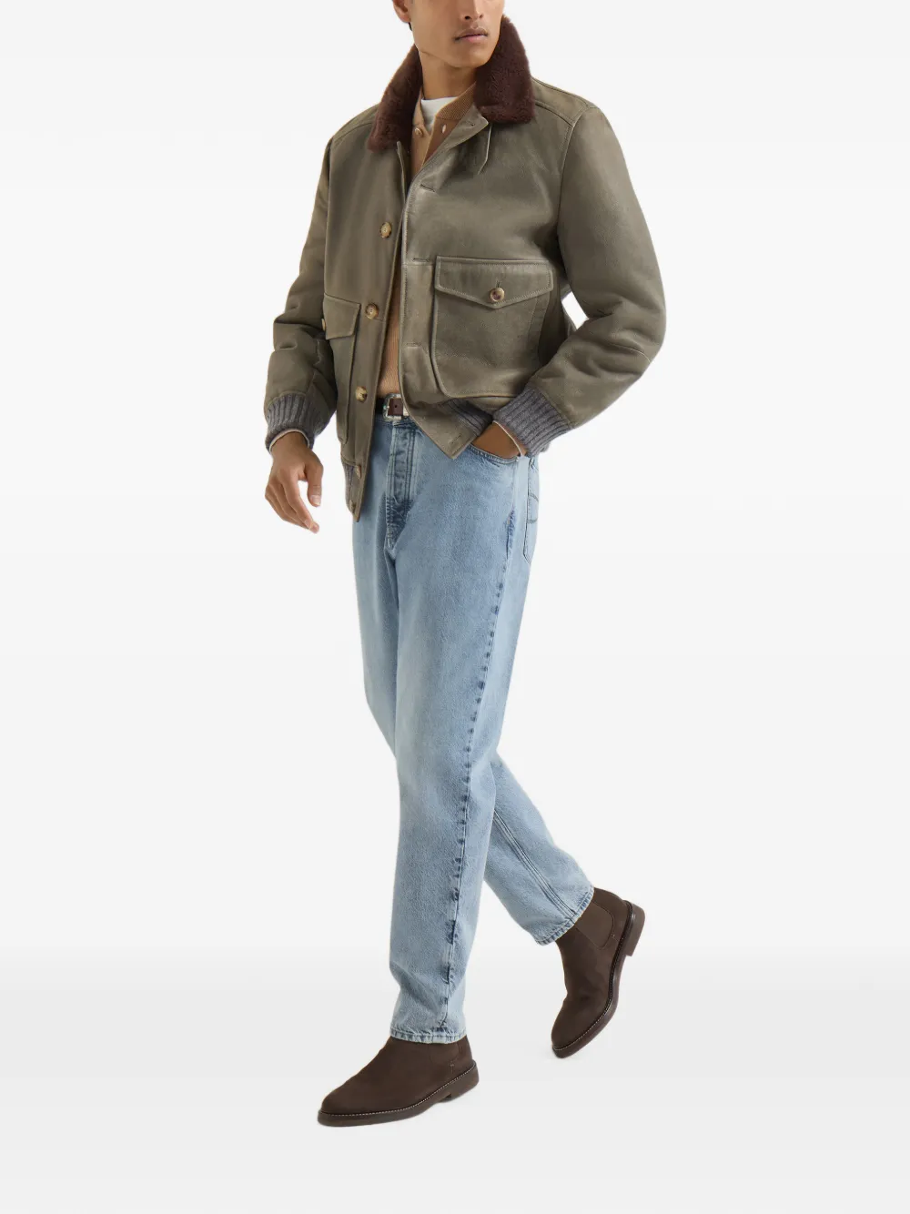 Brunello Cucinelli Kasjmier geribbelde trui met Henley-kraag Beige