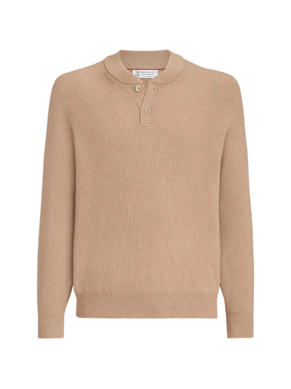 Brunello Cucinelli Kasjmier geribbelde trui met Henley-kraag Beige
