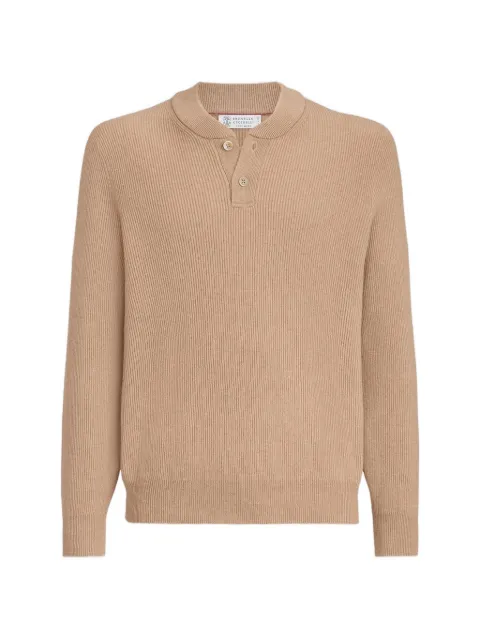 Brunello Cucinelli 헨리 칼라 캐시미어 잉글리시 골지 스웨터
