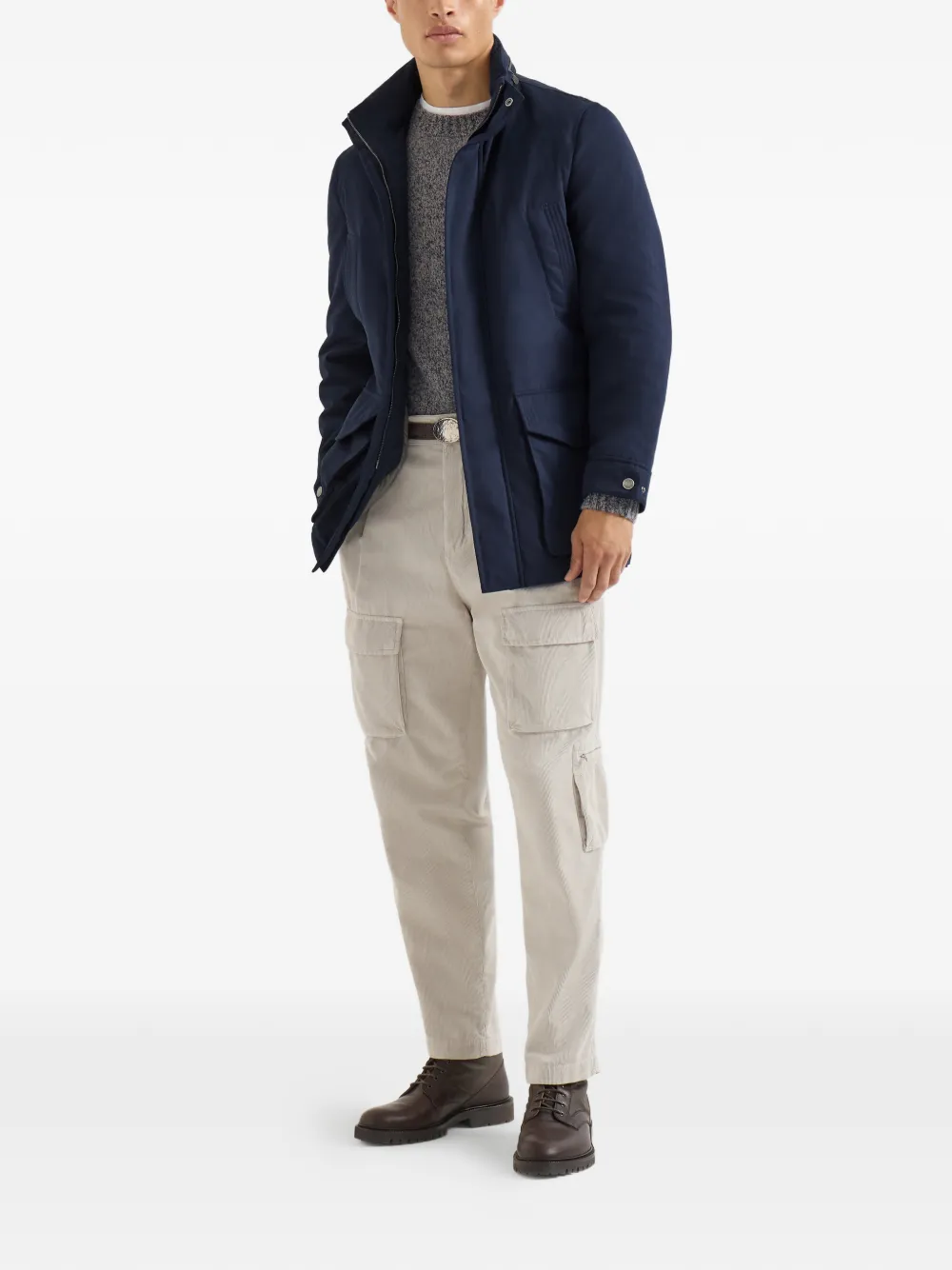  Brunello Cucinelli Parka In Microfibra Impermeabile Con Imbottitura Thermore® E Cappuccio Ripiegabile - Blu 