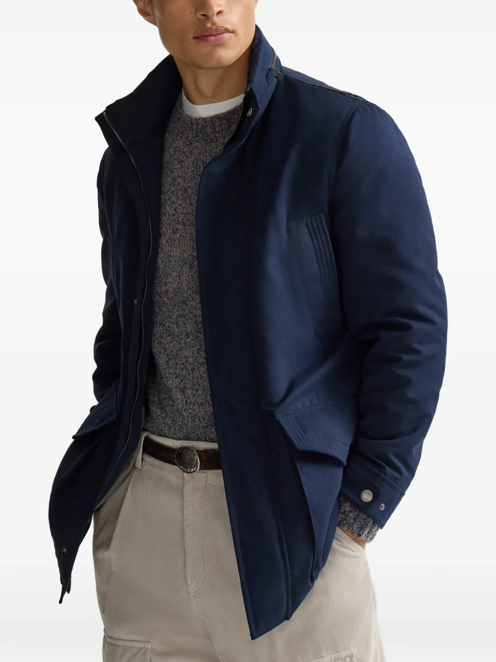  Brunello Cucinelli Parka In Microfibra Impermeabile Con Imbottitura Thermore® E Cappuccio Ripiegabile - Blu 