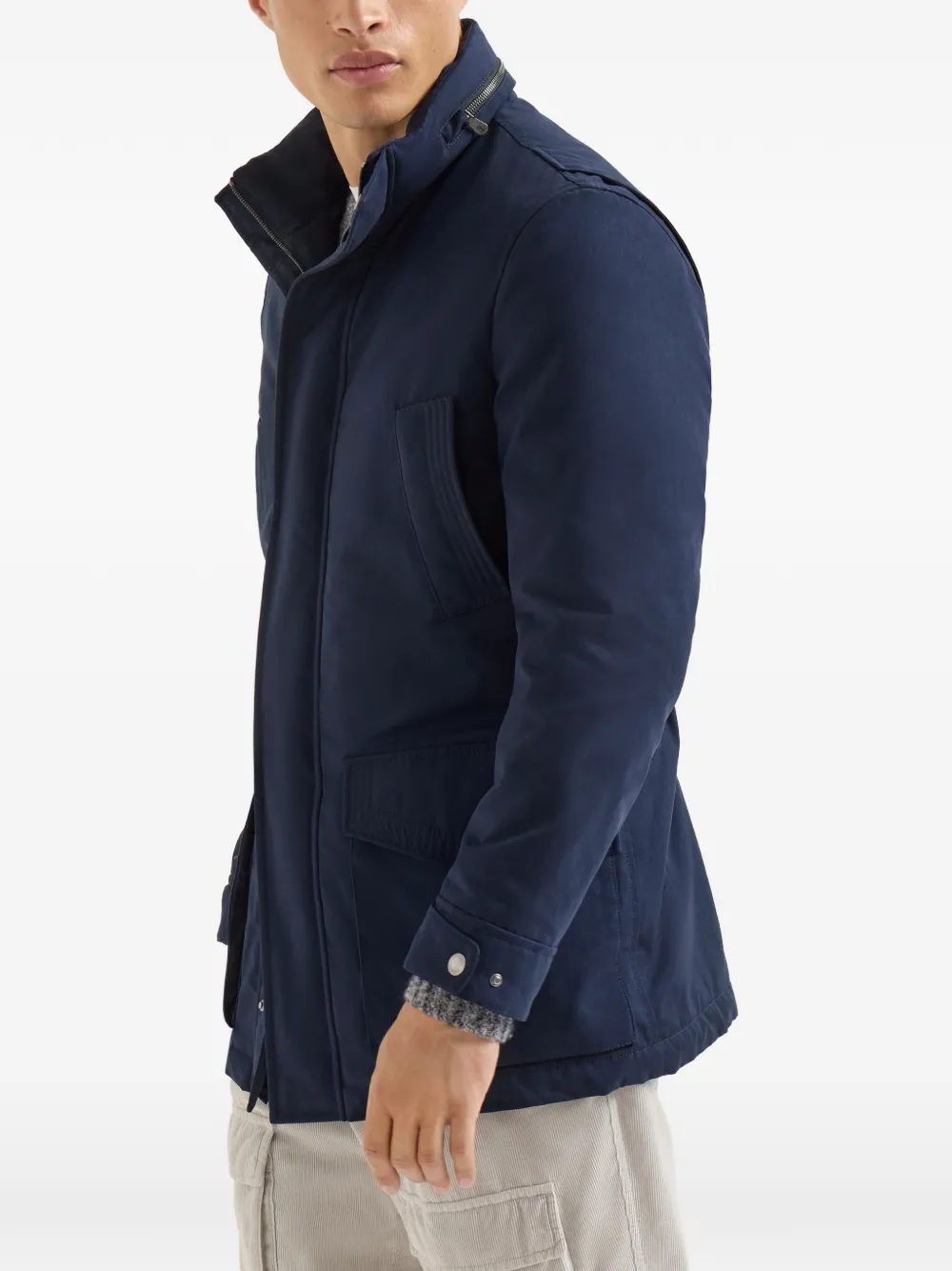 Brunello Cucinelli Waterbestendige parka met Thermore vulling en inpakbare capuchon Blauw
