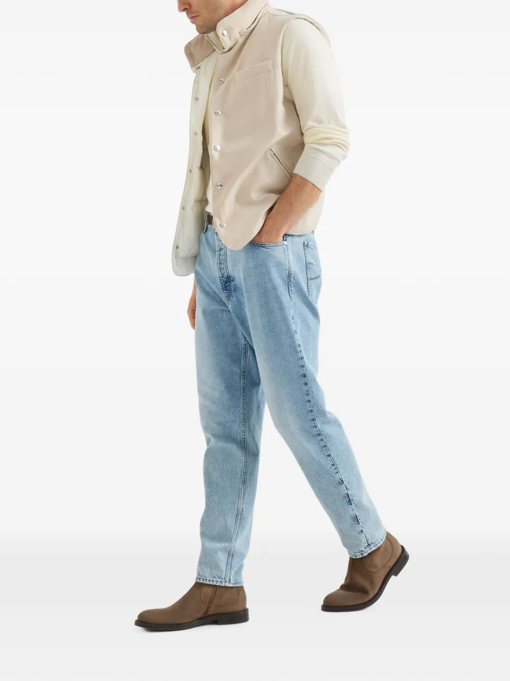 Brunello Cucinelli Sea Island katoenen en kasjmier lichtgewicht trui met halve rits Beige
