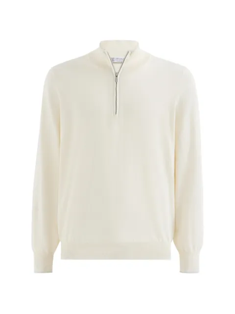 Brunello Cucinelli Sea Island cotton and cashmere lightweight sweater with half zip
