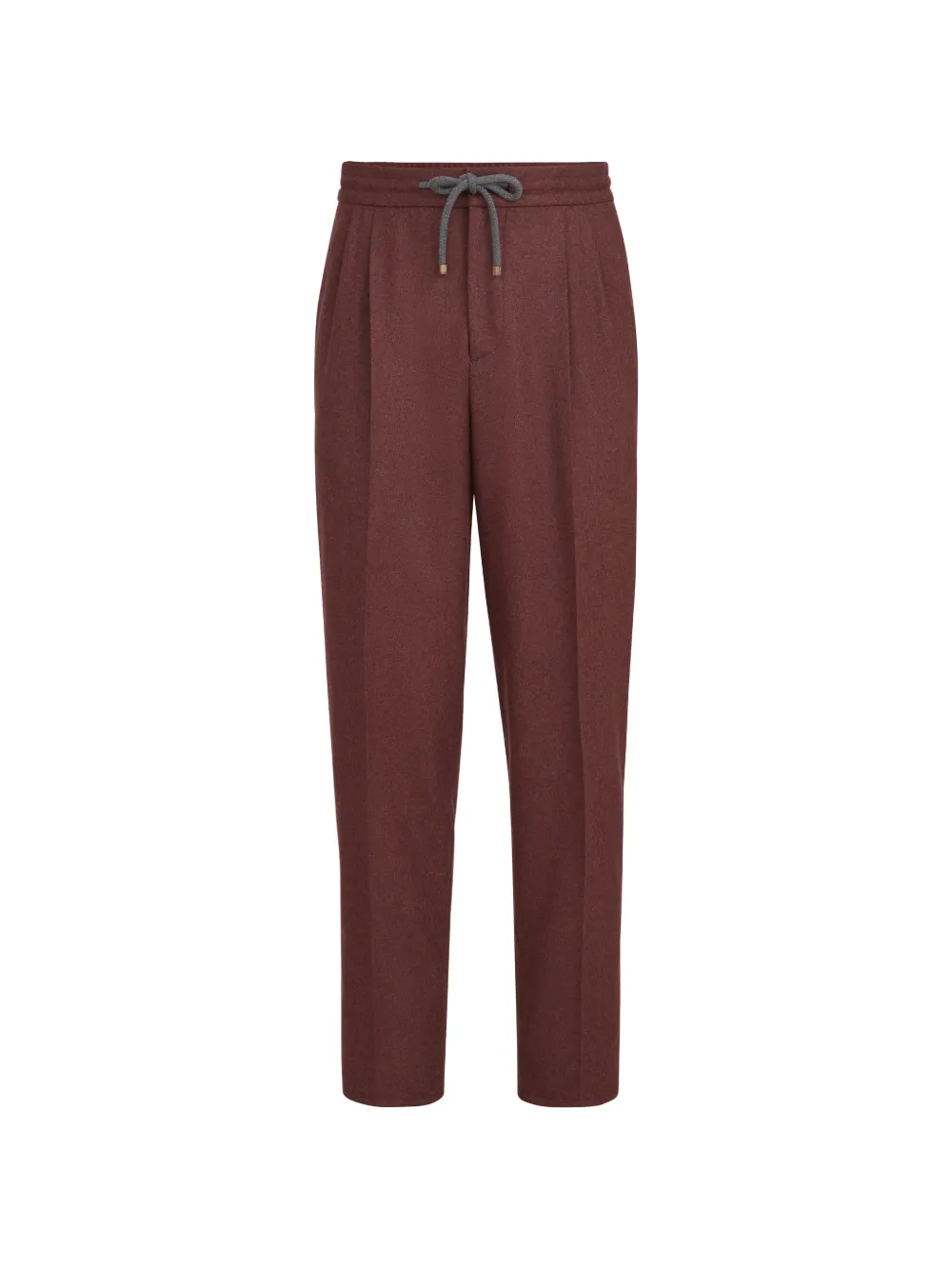 Brunello Cucinelli virgin wool and cashmere flannel trousers with drawstring and double pleats - Rosso