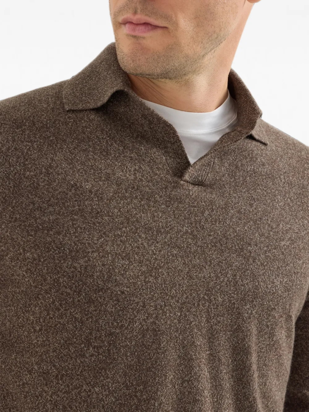 Brunello Cucinelli Mouliné gebreid poloshirt van kasjmier Grijs