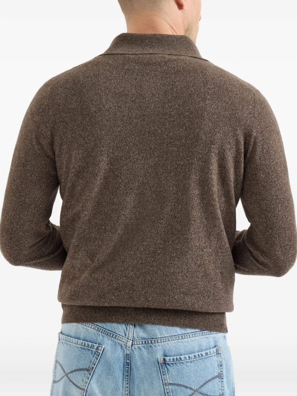 Brunello Cucinelli Mouliné gebreid poloshirt van kasjmier Grijs