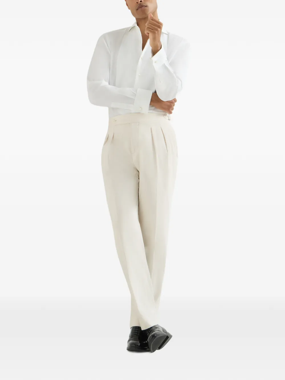  Brunello Cucinelli Sea Island Cotton Narrow-wale Corduroy Tuxedo Trousers With Double Pleats And Tabbed Waistband - Tons Neutres 