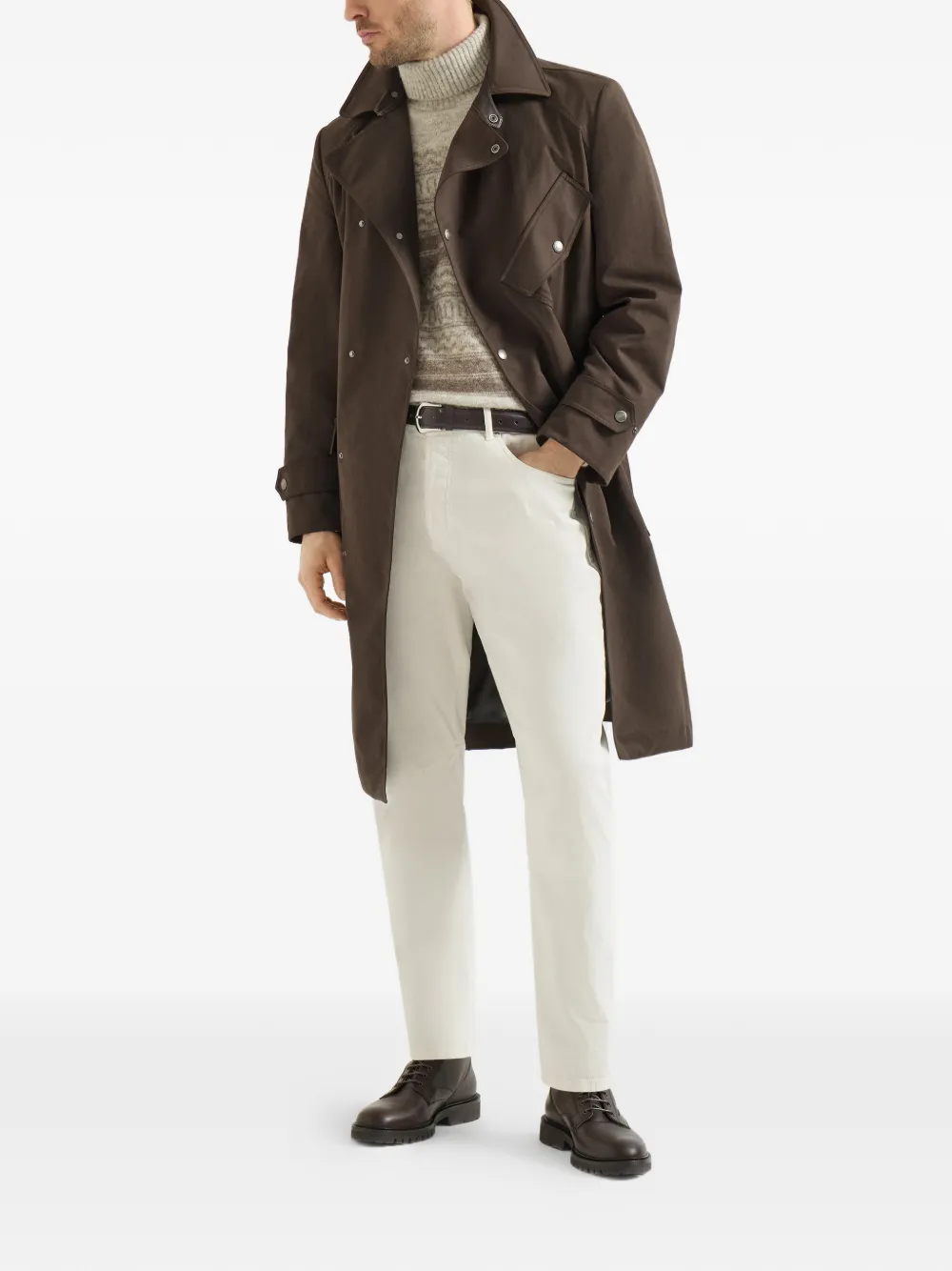 Brunello Cucinelli Alpaca kasjmier en wollen coltrui met noords jacquard Beige