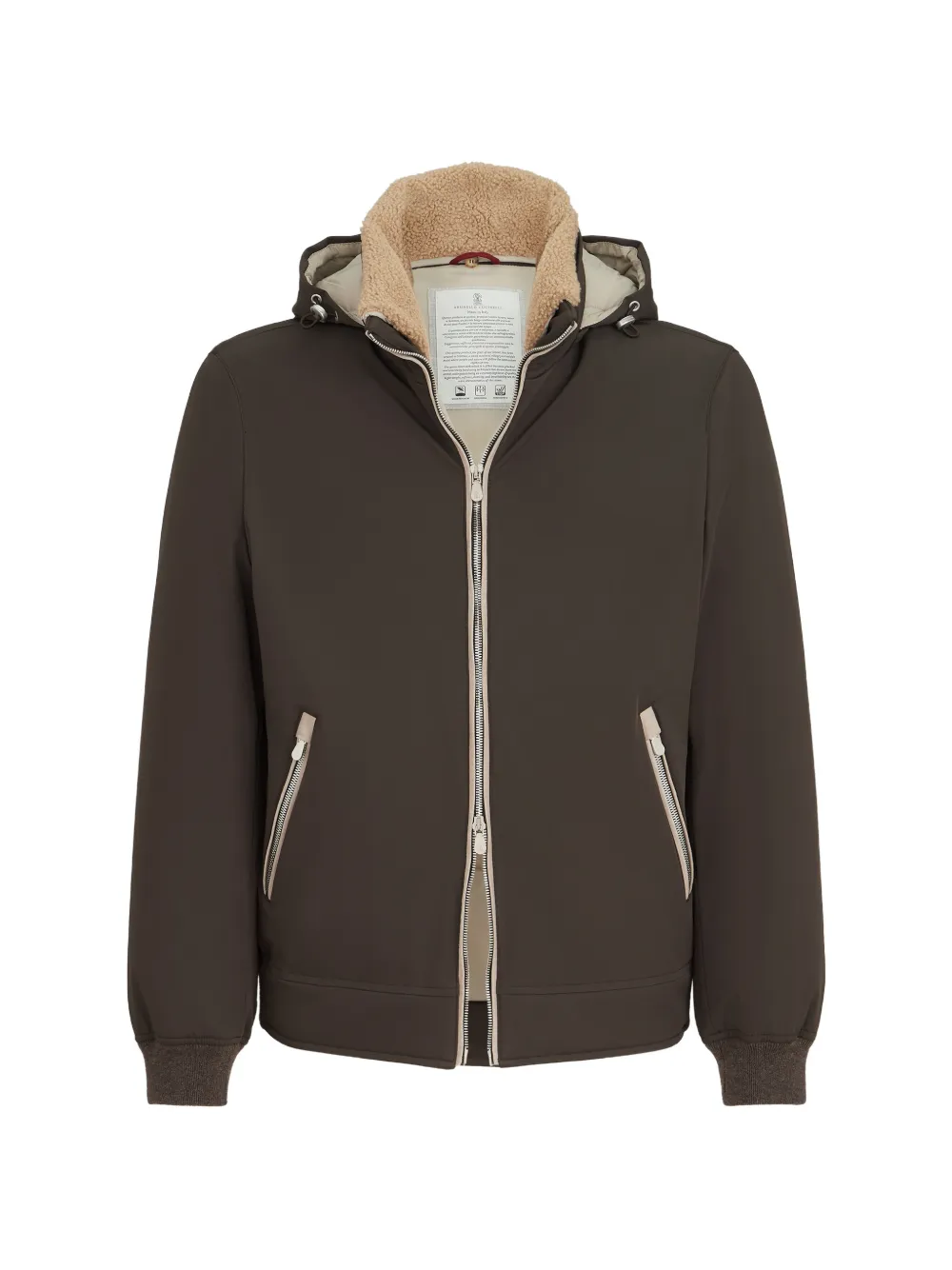 Brunello Cucinelli Stretch Bonded Nylon Down Jacket With Detachable Hood In Brown