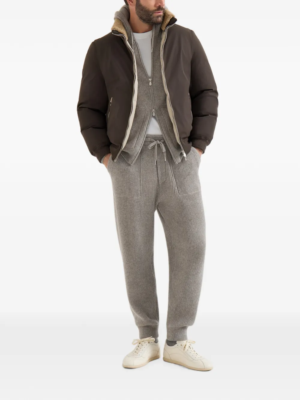 Brunello Cucinelli Nylon donsjack met afneembare capuchon Bruin