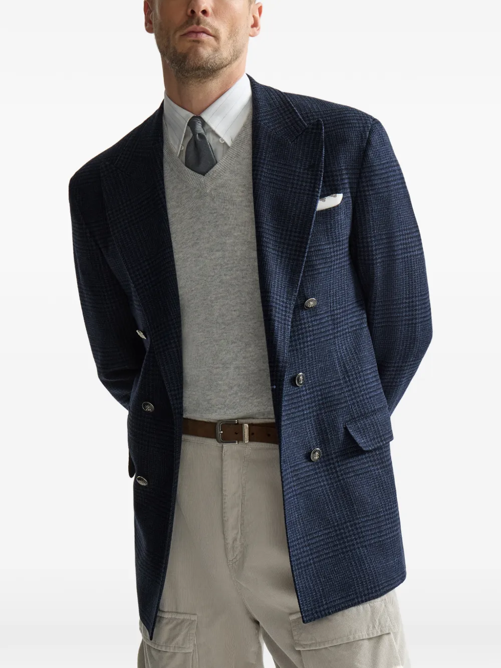 Brunello Cucinelli Blazer met dubbele rij knopen Blauw