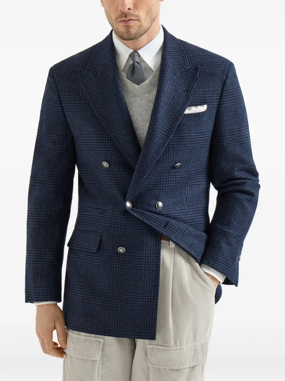 Brunello Cucinelli Blazer met dubbele rij knopen Blauw