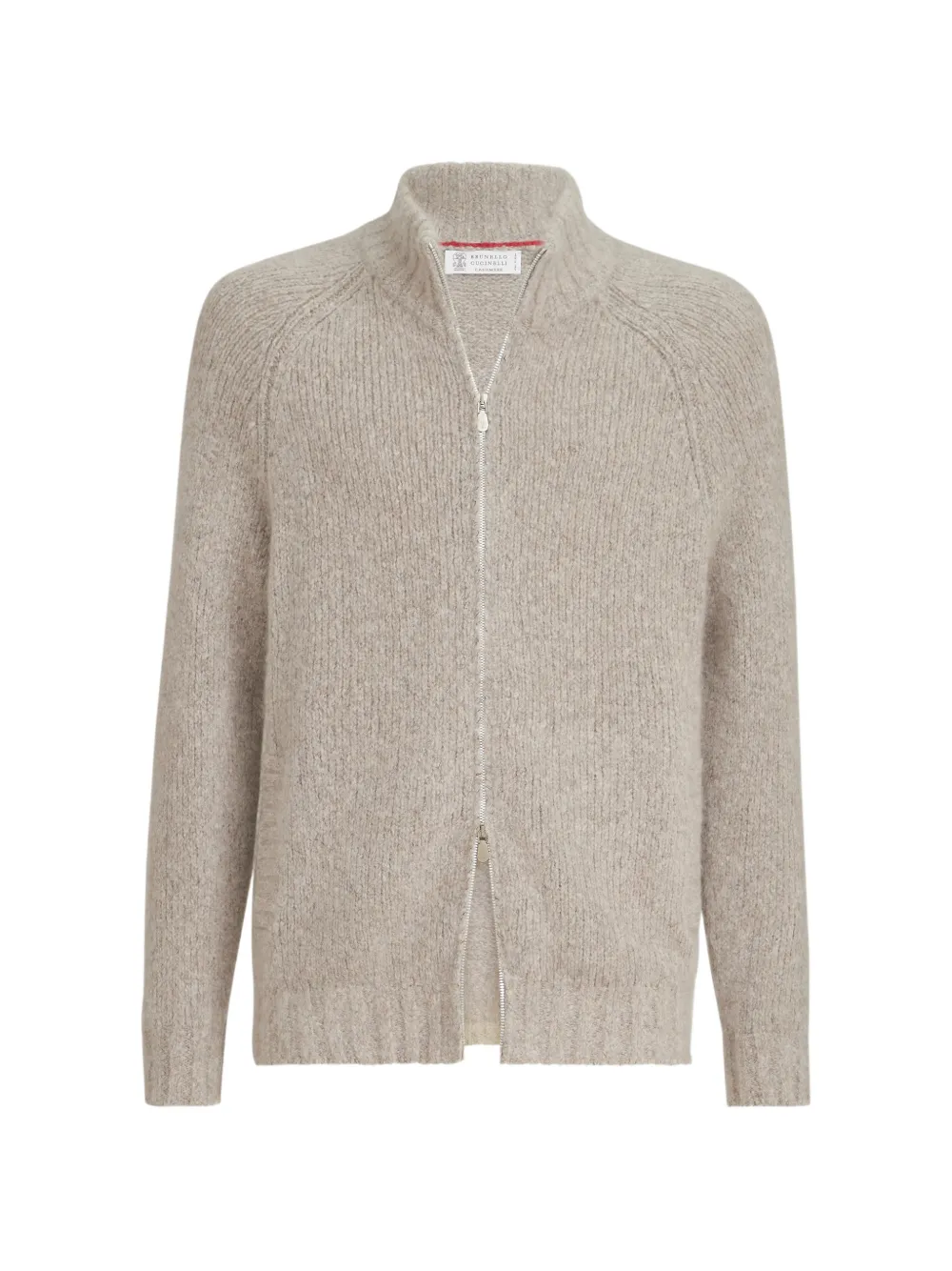 Brunello Cucinelli cashmere and silk high-neck cardigan with zipper - Toni neutri