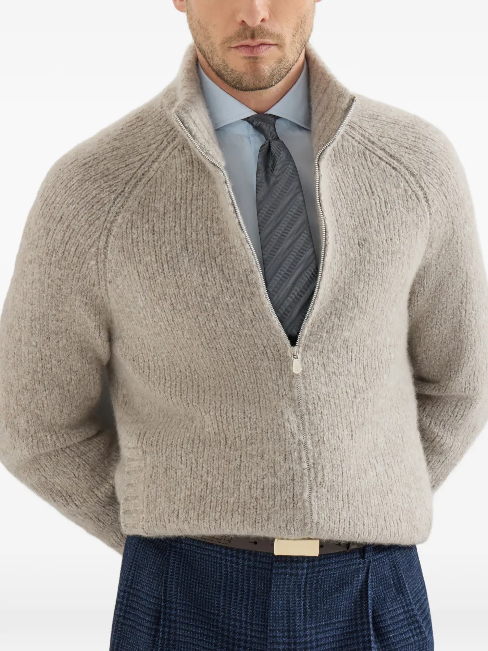 Brunello Cucinelli Kasjmier en zijden high-neck vest met rits Beige