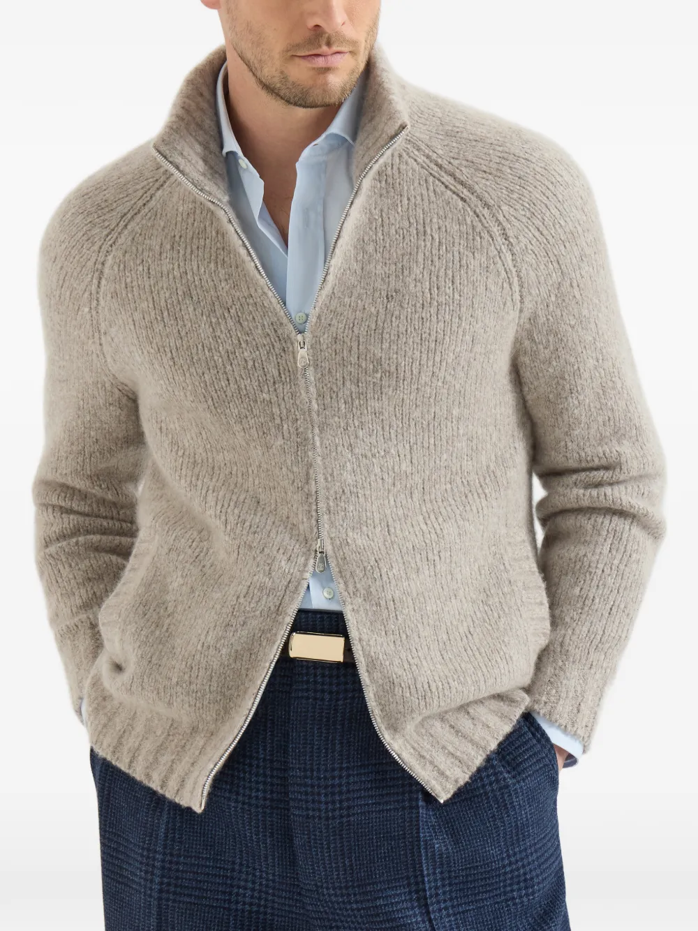 Brunello Cucinelli Kasjmier en zijden high-neck vest met rits Beige