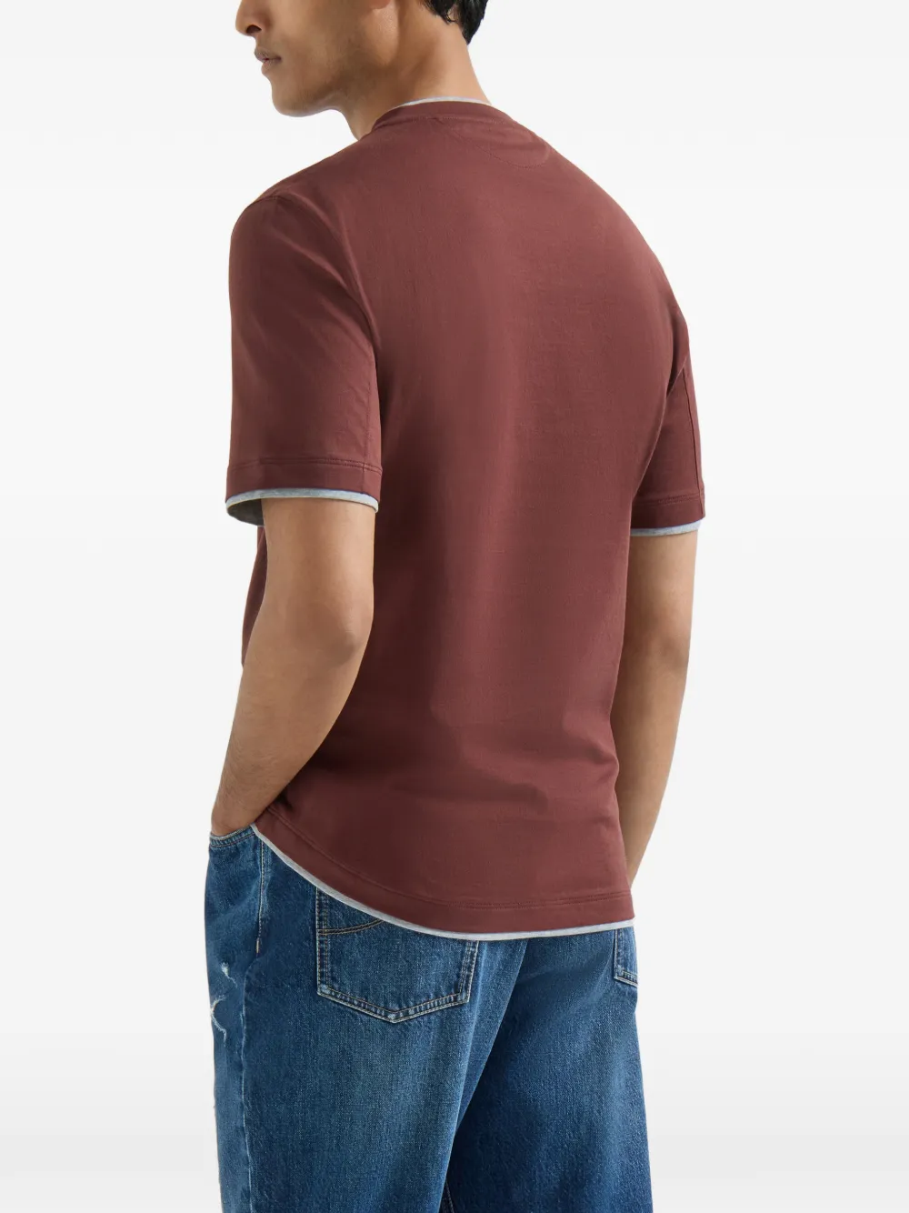 Brunello Cucinelli Katoenen jersey T-shirt met imitatielaag Bruin