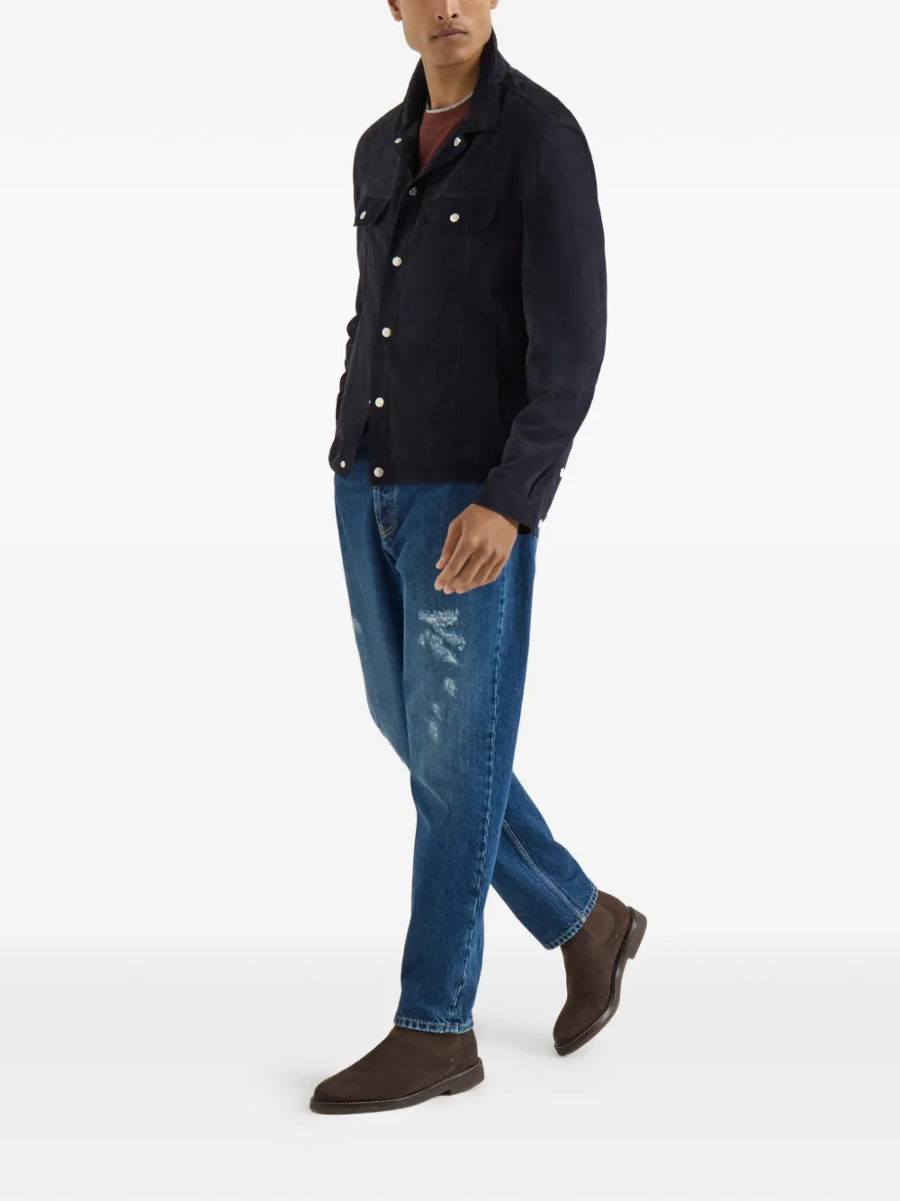 Brunello Cucinelli Katoenen jersey T-shirt met imitatielaag Bruin