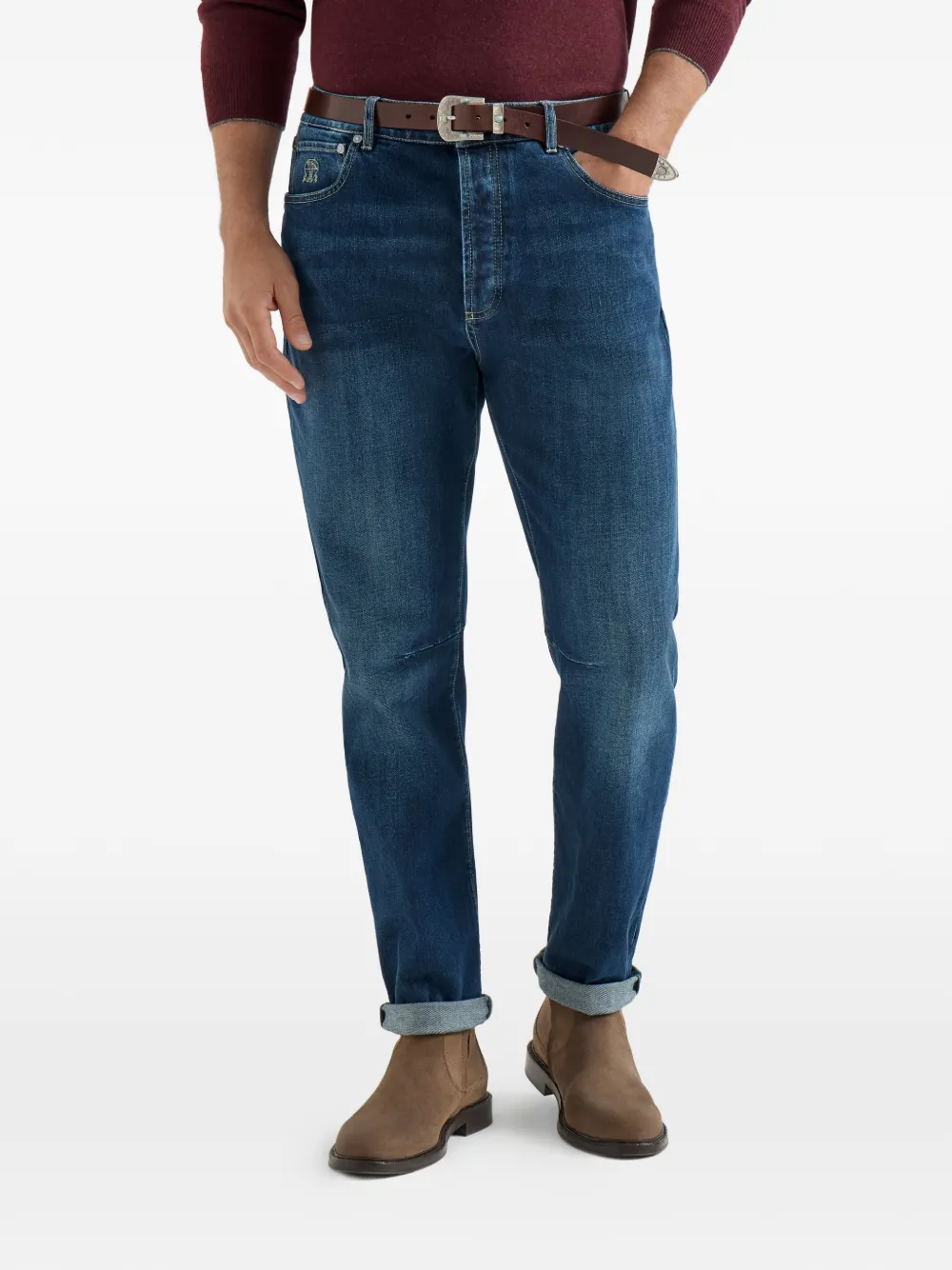 Brunello Cucinelli Jeans met vervaagd effect en riemlussen Blauw