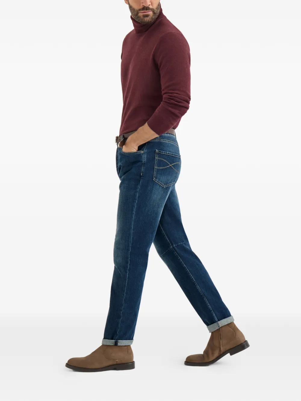 Brunello Cucinelli Jeans met vervaagd effect en riemlussen Blauw
