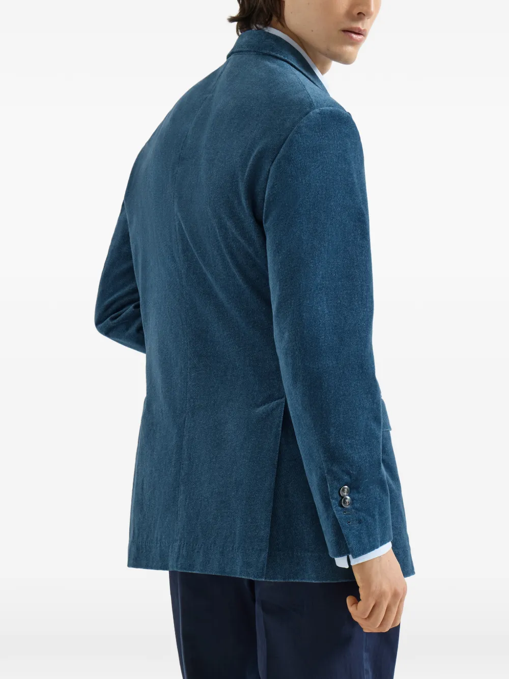 Brunello Cucinelli Katoenen fluwelen blazer met denim-effect en opstaande revers Blauw