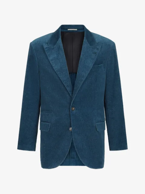 Brunello Cucinelli denim-effect cotton velvet Tailor blazer with peak lapels