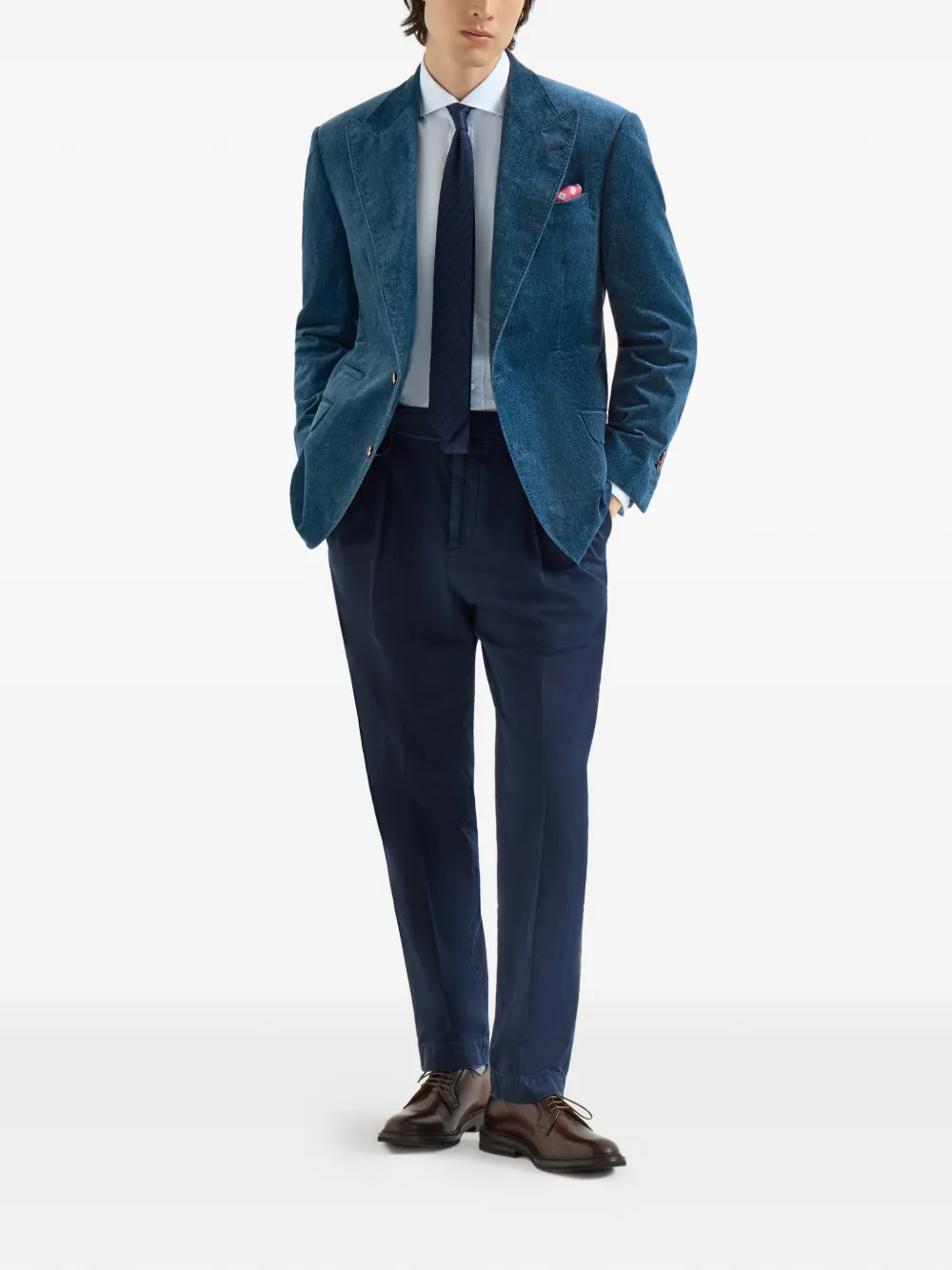 Brunello Cucinelli Katoenen fluwelen blazer met denim-effect en opstaande revers Blauw