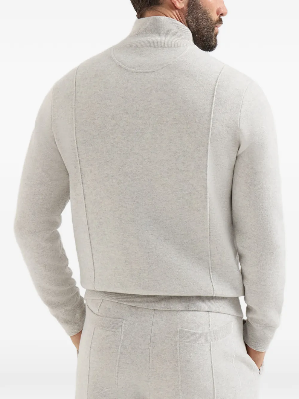 Brunello Cucinelli Kasjmier dubbelgebreid vest met rits en logo Grijs