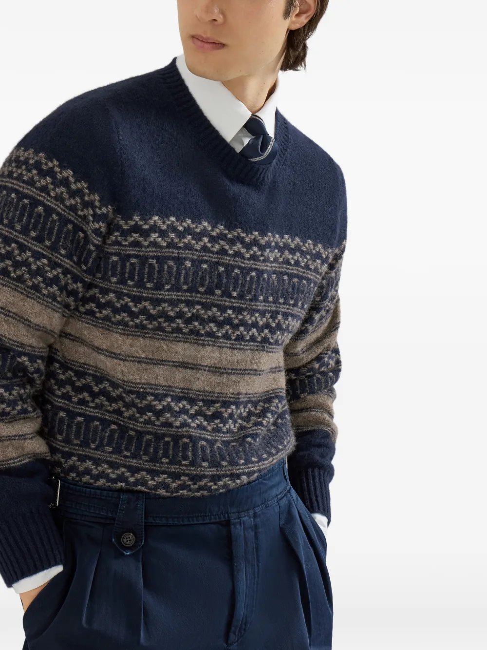 Brunello Cucinelli Trui met Noords jacquard Blauw